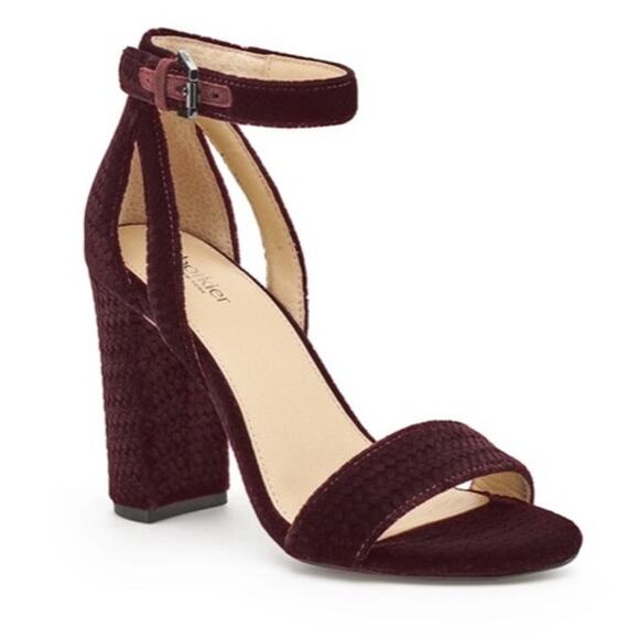 Botkier Shoes - Botkier Gianna Wine Velvet Block Heel Ankle Strap Sandal Size 9